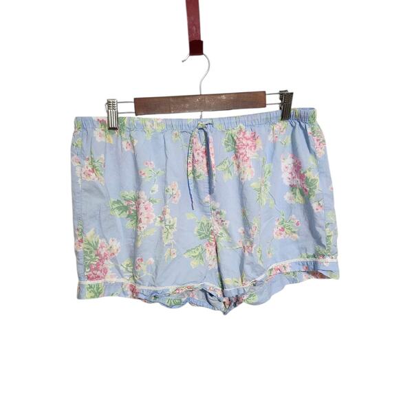Ralph Lauren Blue Floral Pajama Set Top-M & Shorts-L Light Cotton Blend - Picture 7 of 10